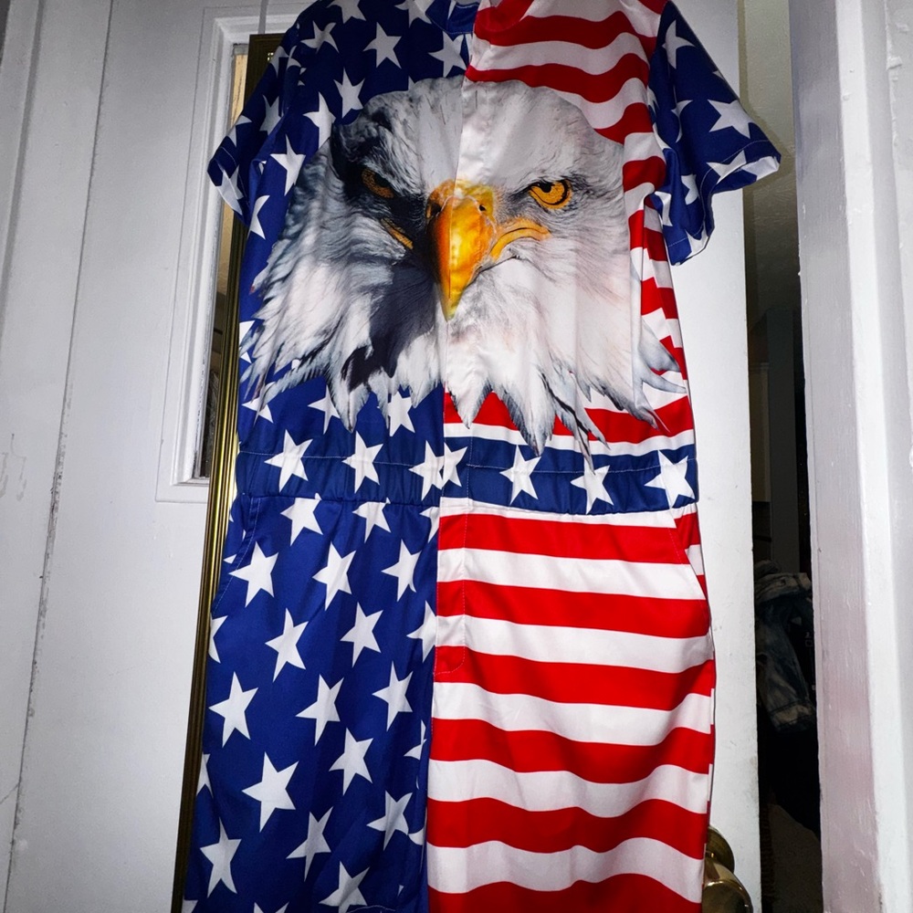 Athletic Red and White Shorts with Bold Patriotic Design